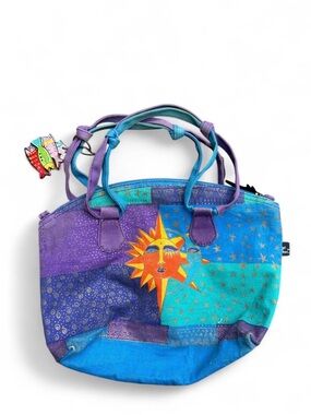 Laurel Burch Teal, Turquoise, Purple & Orange Sun Motif Mini Tote